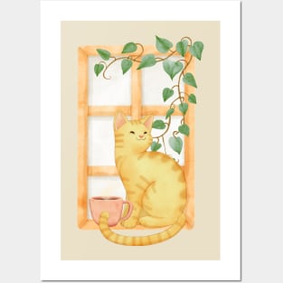 Cats and Coffee Watercolor Posters and Art